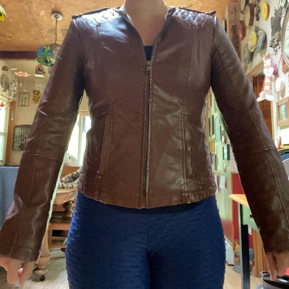 Brown Leather Jacket Express Medium - image 3